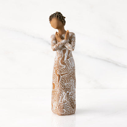 Detail view of Music Speaks Figurine – Darker Skin Musician Gift for musicians and performers